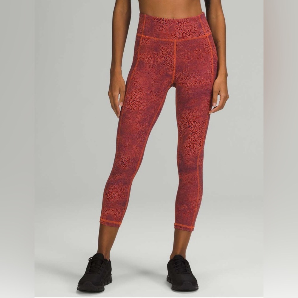Lululemon Invigorate High Rise Crop Crackle Glaze Orange Larkspur 8